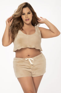 Mapale 7461X Curvy Size Two Piece Pajama Set Top and Shorts Color Mocha