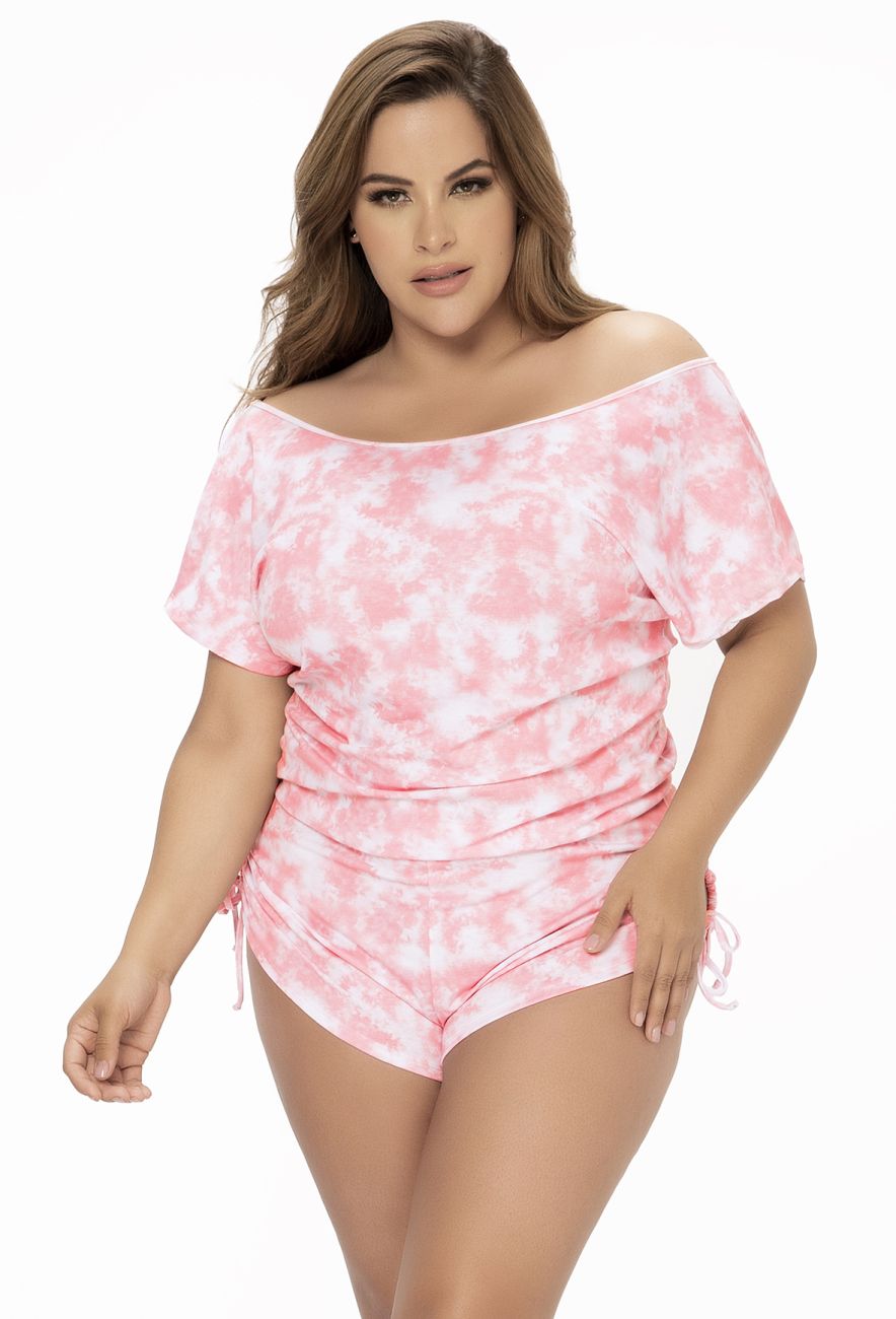 Mapale 7463X Curvy Size Sleep Romper Color Pink Tie Dye