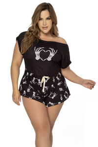 Mapale 7467X Curvy Size Sleep Romper Color Black Print