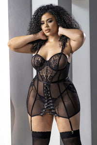 Mapale 7488X Curvy Size Babydoll with Matching G-String Color Black