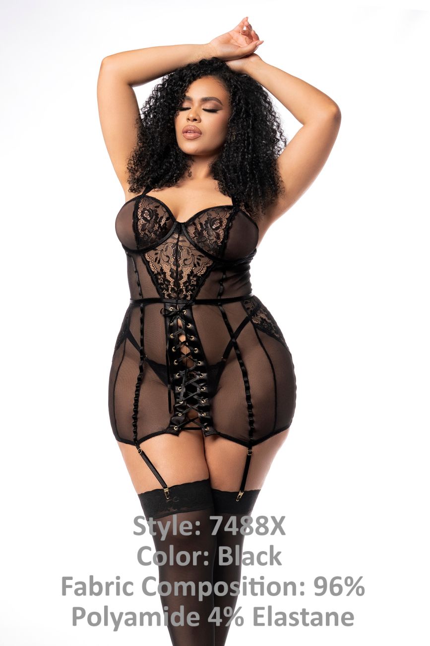 Mapale 7488X Curvy Size Babydoll with Matching G-String Color Black