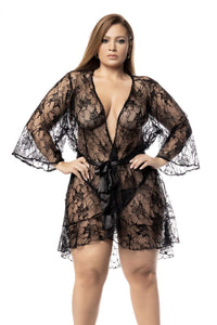 Mapale 7495X Curvy Size Robe with Matching G-String Color Black