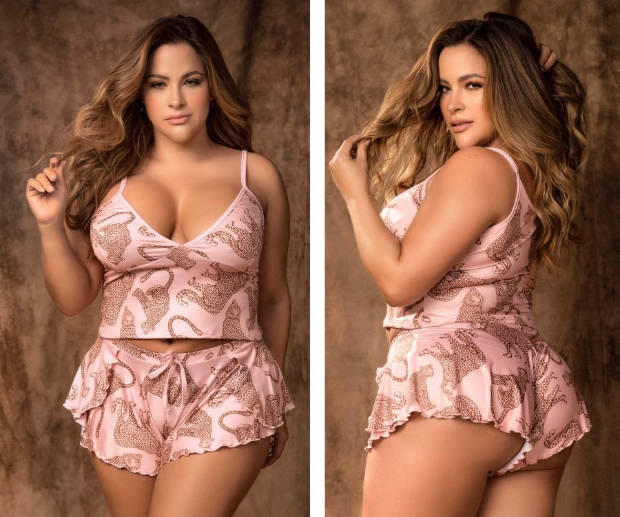 Mapale 7520X Curvy Size Two Piece Pajama Set Top and Shorts Color Wlid Pink