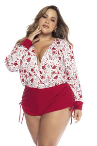 Mapale 7530X Curvy Size Long Sleeve Sleep Romper Color Holiday Print