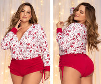 Mapale 7530X Curvy Size Long Sleeve Sleep Romper Color Holiday Print