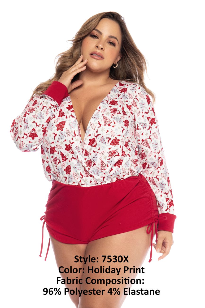 Mapale 7530X Curvy Size Long Sleeve Sleep Romper Color Holiday Print