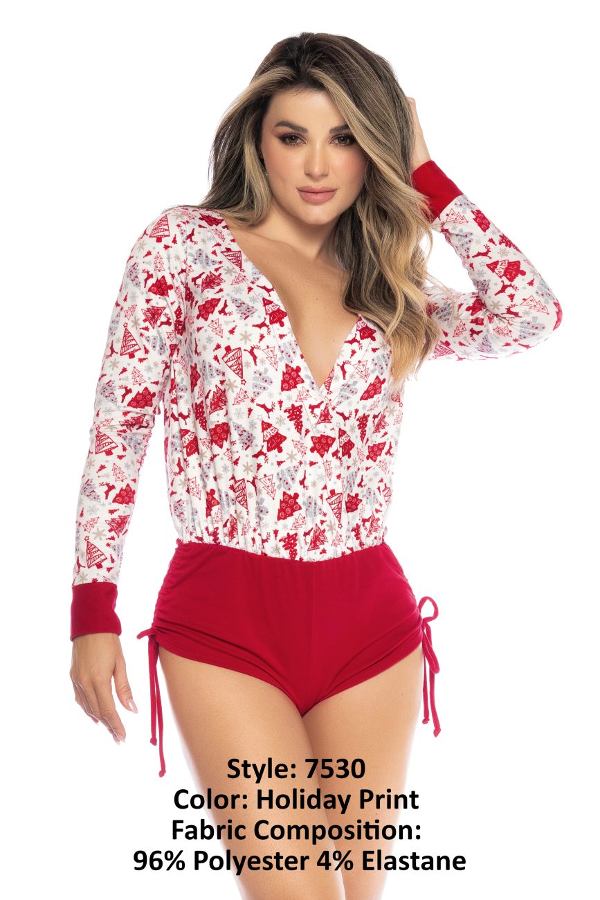 Mapale 7530 Long Sleeve Sleep Romper Color Holiday Print