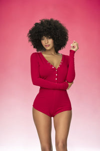 Mapale 7537 Long Sleeve Sleep Romper Color Red