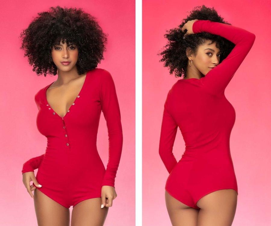 Mapale 7537 Long Sleeve Sleep Romper Color Red