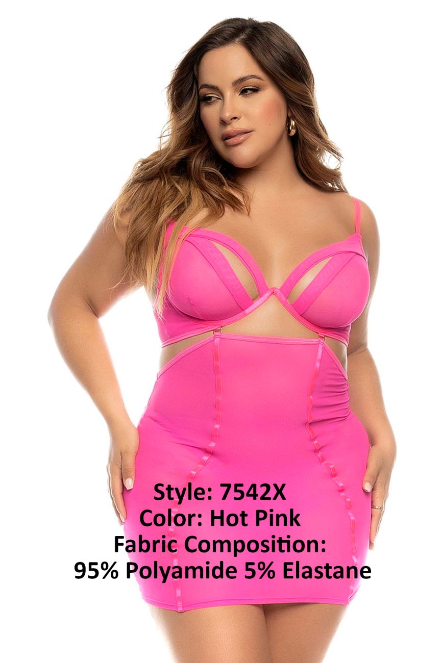 Mapale 7542X Curvy Size Arcadia 2 in 1 Babydoll Plus Color Hot Pink