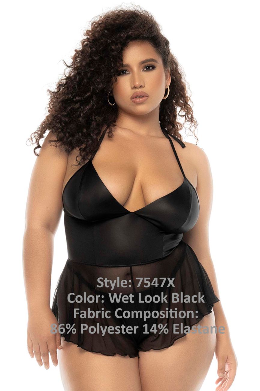 Mapale 7547X Curvy Size Pearl Babydoll Plus Color Wet Look Black