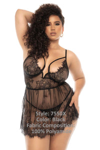 Mapale 7550X Curvy Size Selma Babydoll Plus Color Black