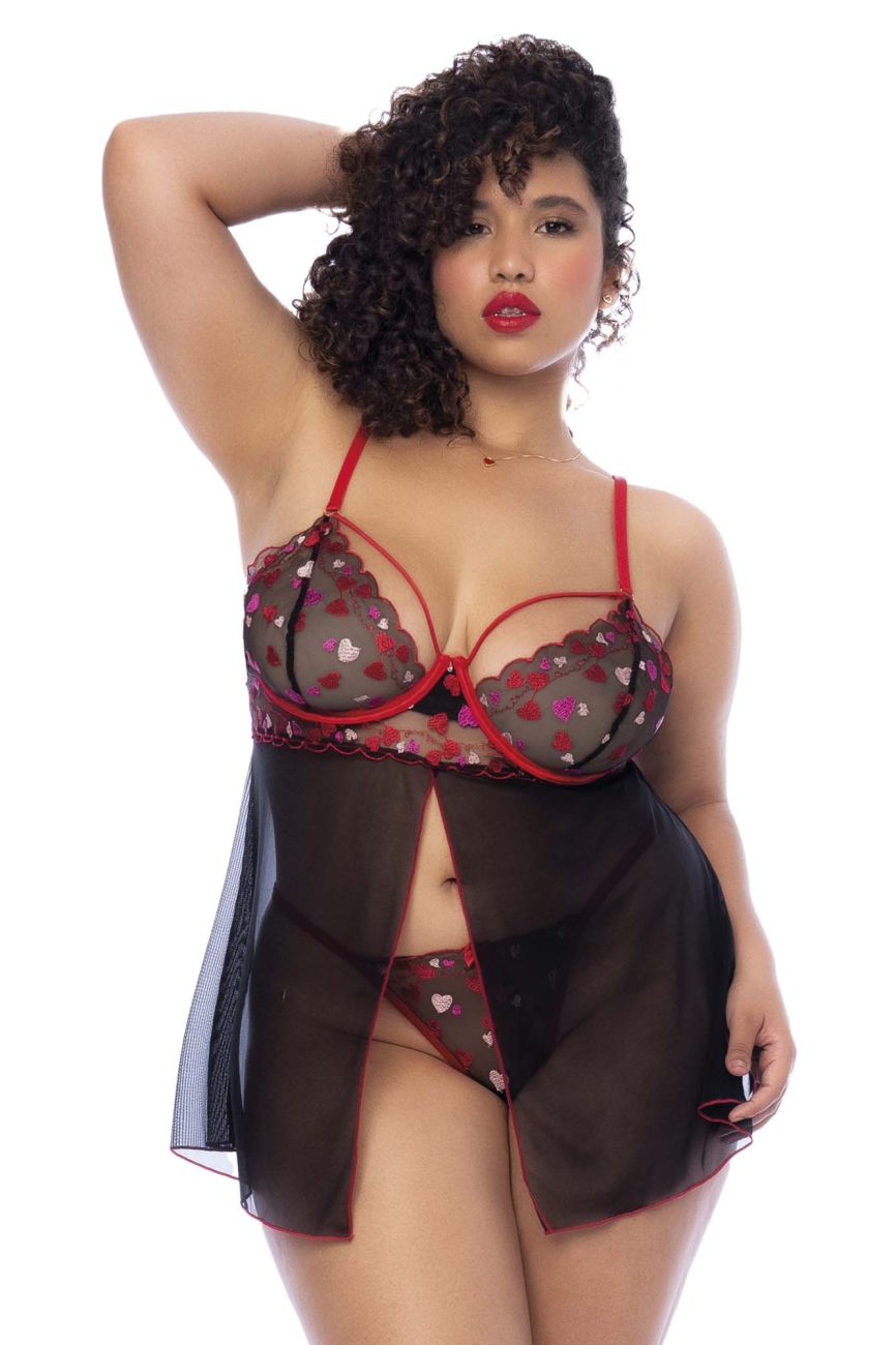 Mapale 7560X Curvy Size Babydoll Color Black-Red