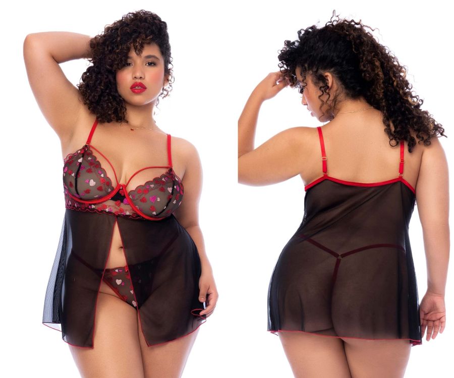 Mapale 7560X Curvy Size Babydoll Color Black-Red