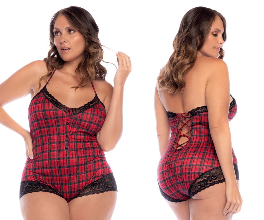 Mapale 7590X Curvy Size Sleep Romper Color Red Plaid