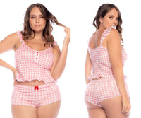 Mapale 7592X Curvy Size Two Piece Pajama Set Color Vichy Pink Plaid