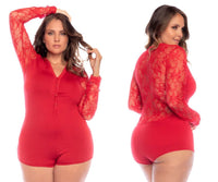 Mapale 7594X Curvy Size Long Sleeve Sleep Romper Color Red