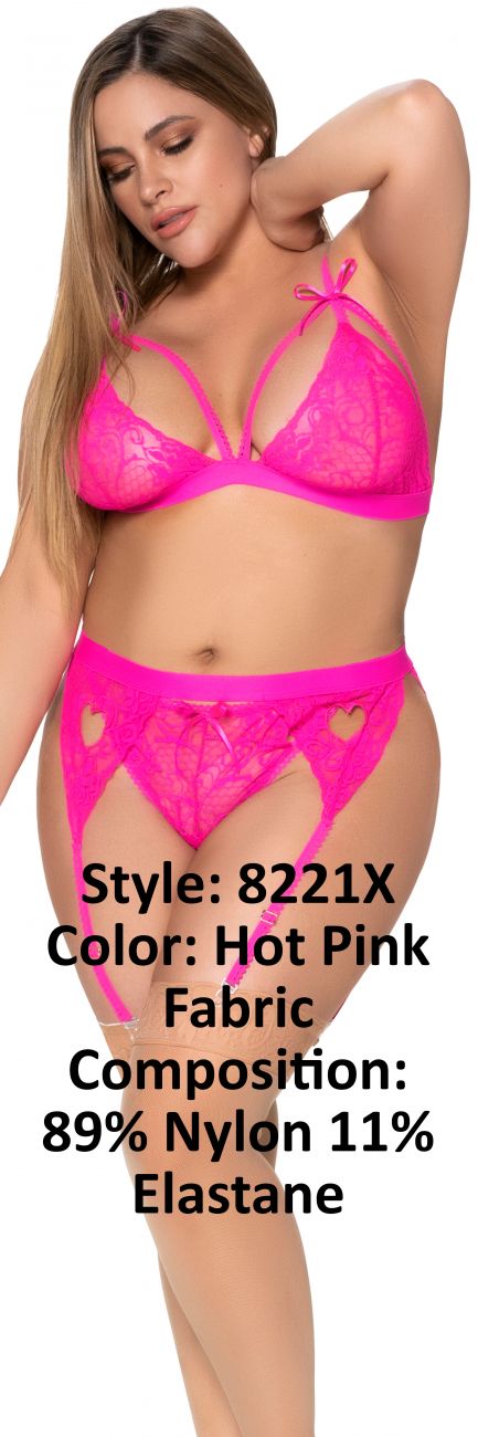 Mapale 8221X Curvy Size Three Piece Garter Set Color Hot Pink