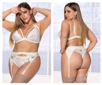 Mapale 8221X Curvy Size Three Piece Garter Set Color Ivory