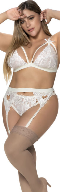 Mapale 8221X Curvy Size Three Piece Garter Set Color Ivory