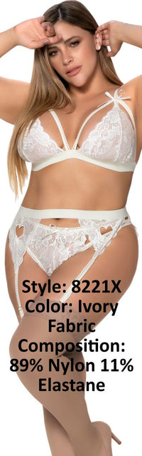 Mapale 8221X Curvy Size Three Piece Garter Set Color Ivory