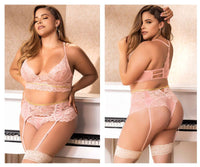 Mapale 8625X Curvy Size Three Piece Lingerie Set Color Rose