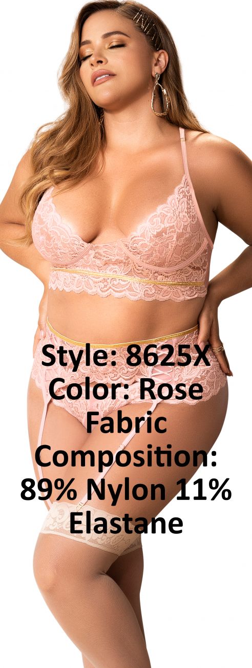 Mapale 8625X Curvy Size Three Piece Lingerie Set Color Rose