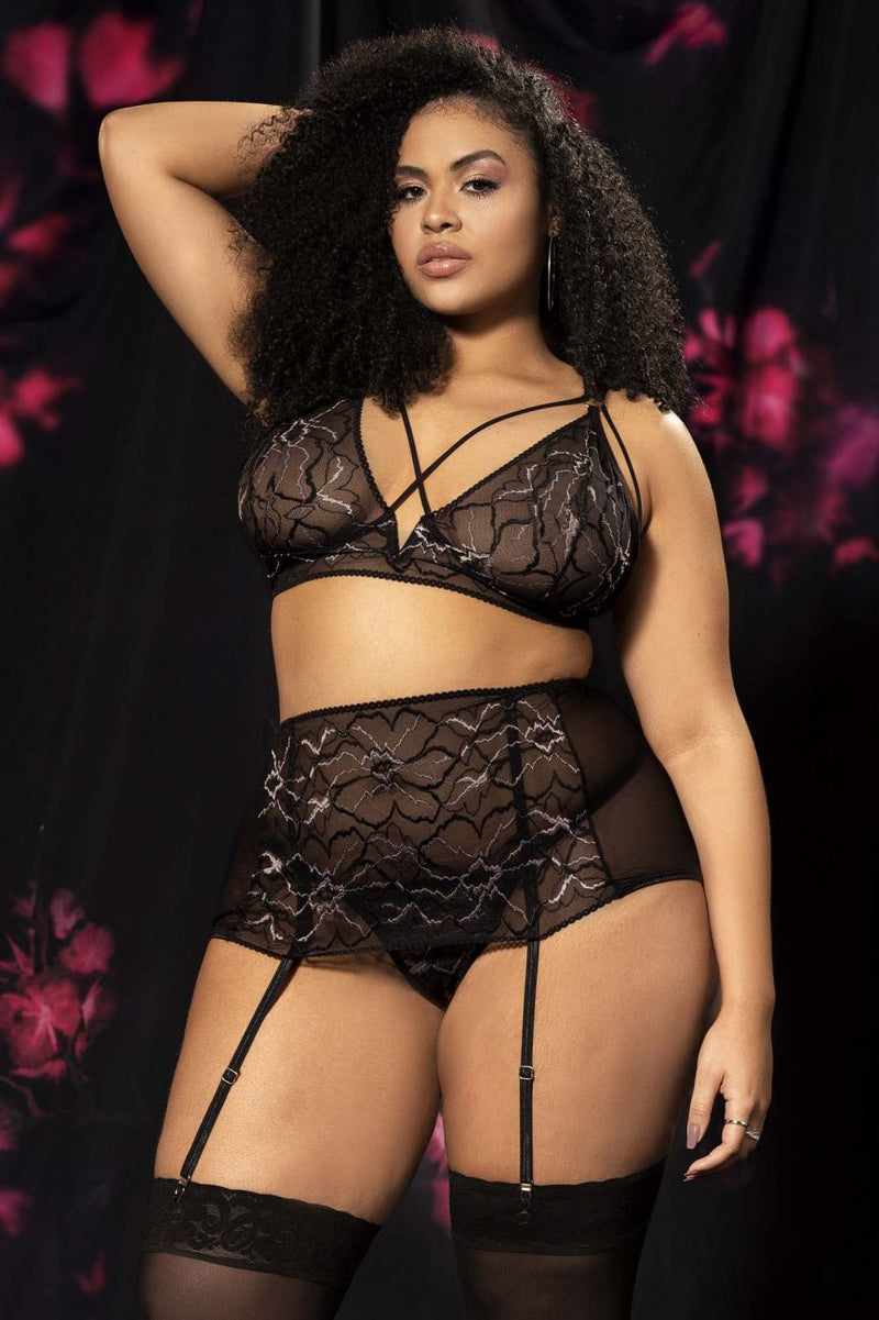 Mapale 8649X Curvy Size Three Piece Lingerie Set Color Black