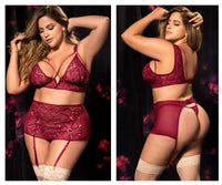 Mapale 8649X Curvy Size Three Piece Lingerie Set Color Burgundy