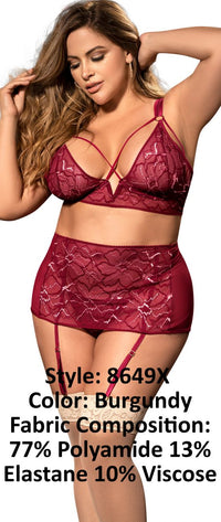 Mapale 8649X Curvy Size Three Piece Lingerie Set Color Burgundy