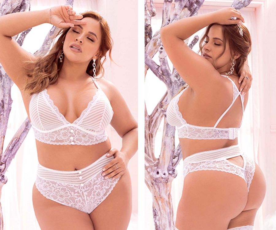 Mapale 8671X Curvy Size Two Piece Lingerie Set Color White