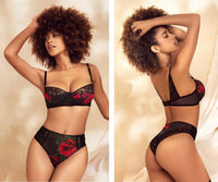 Mapale 8704 Two Piece Lingerie Set Color Black-Flower