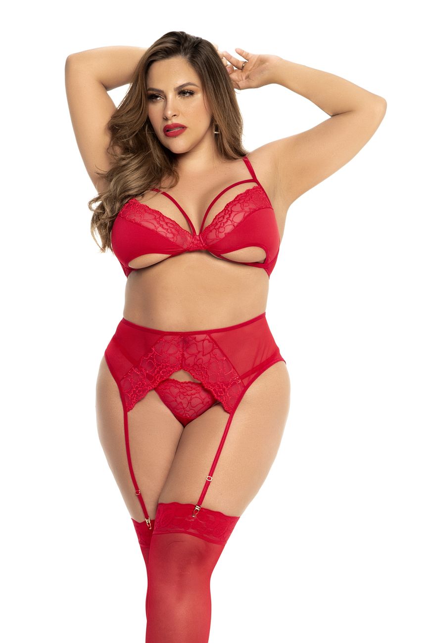 Mapale 8726X Curvy Size Three Piece Lingerie Set Color Red