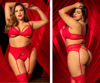 Mapale 8726X Curvy Size Three Piece Lingerie Set Color Red