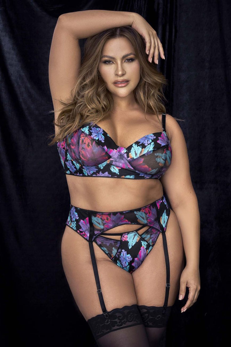 Mapale 8770X Curvy Size Three Piece Lingerie Set Color Dream Flower Print