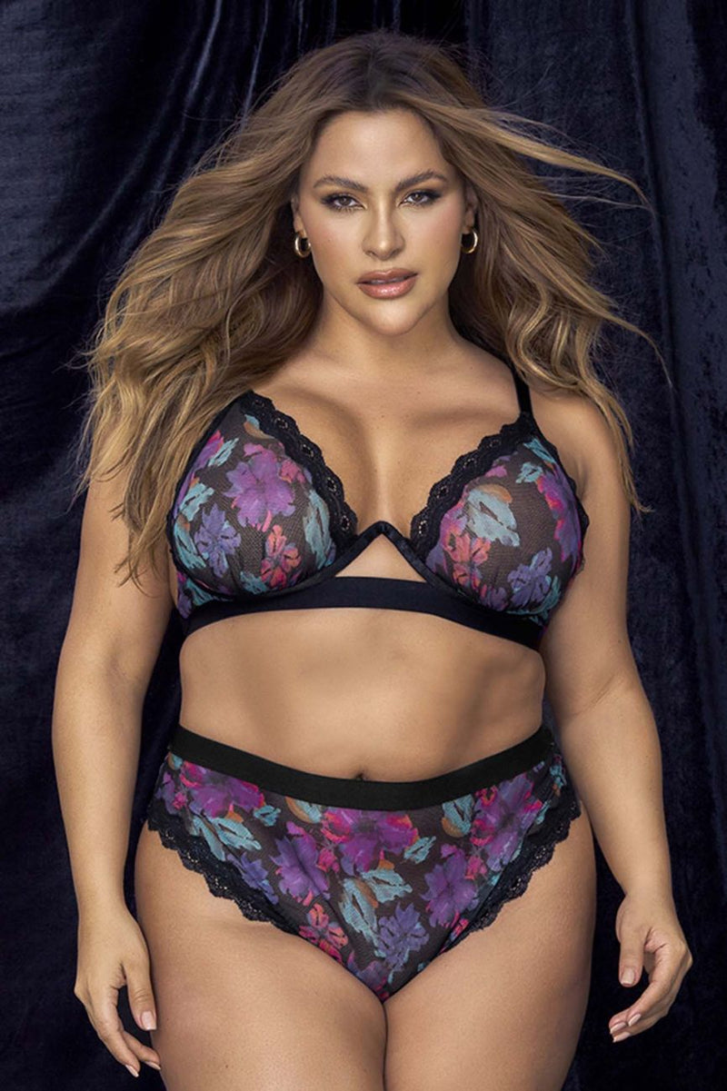 Mapale 8771X Curvy Size Two Piece Lingerie Set Color Dream Flower Print