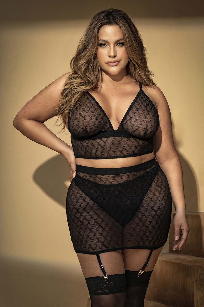 Mapale 8776X Curvy Size Three Piece Lingerie Set Color Black