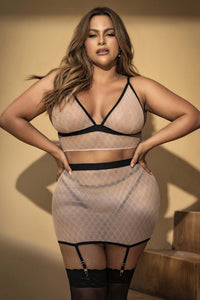 Mapale 8776X Curvy Size Three Piece Lingerie Set Color Nude-Black