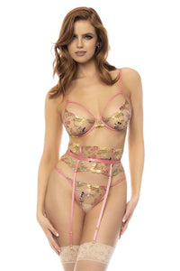 Mapale 8822 Winona Three Piece Lingerie Set Color Pink Garden