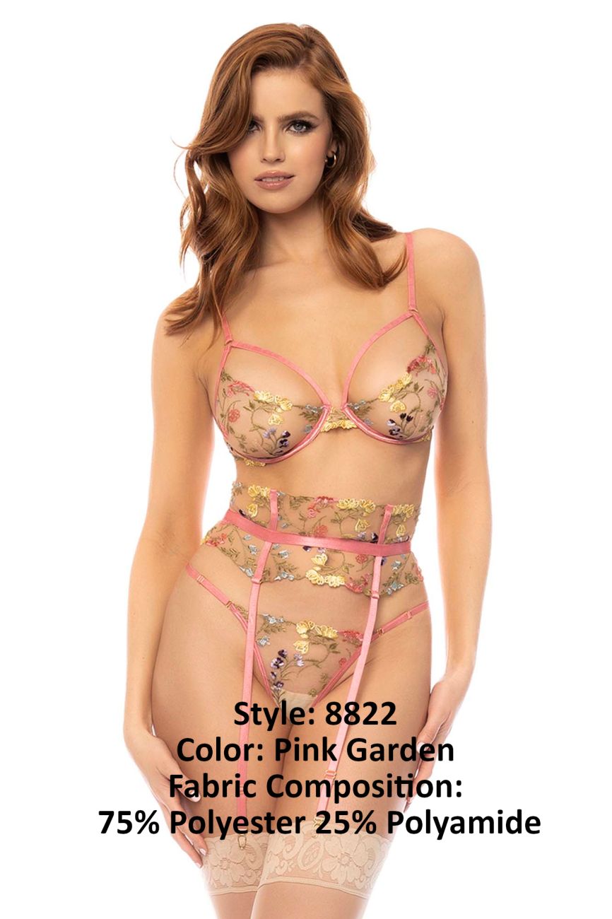 Mapale 8822 Winona Three Piece Lingerie Set Color Pink Garden