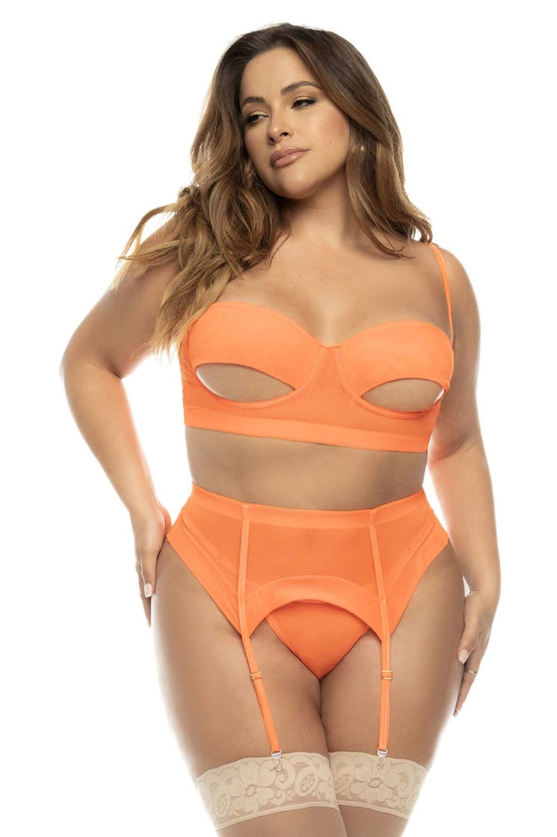 Mapale 8828X Curvy Size Sasha Three Piece Lingerie Set Plus Color Hot Orange