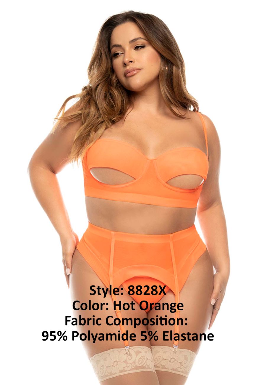 Mapale 8828X Curvy Size Sasha Three Piece Lingerie Set Plus Color Hot Orange