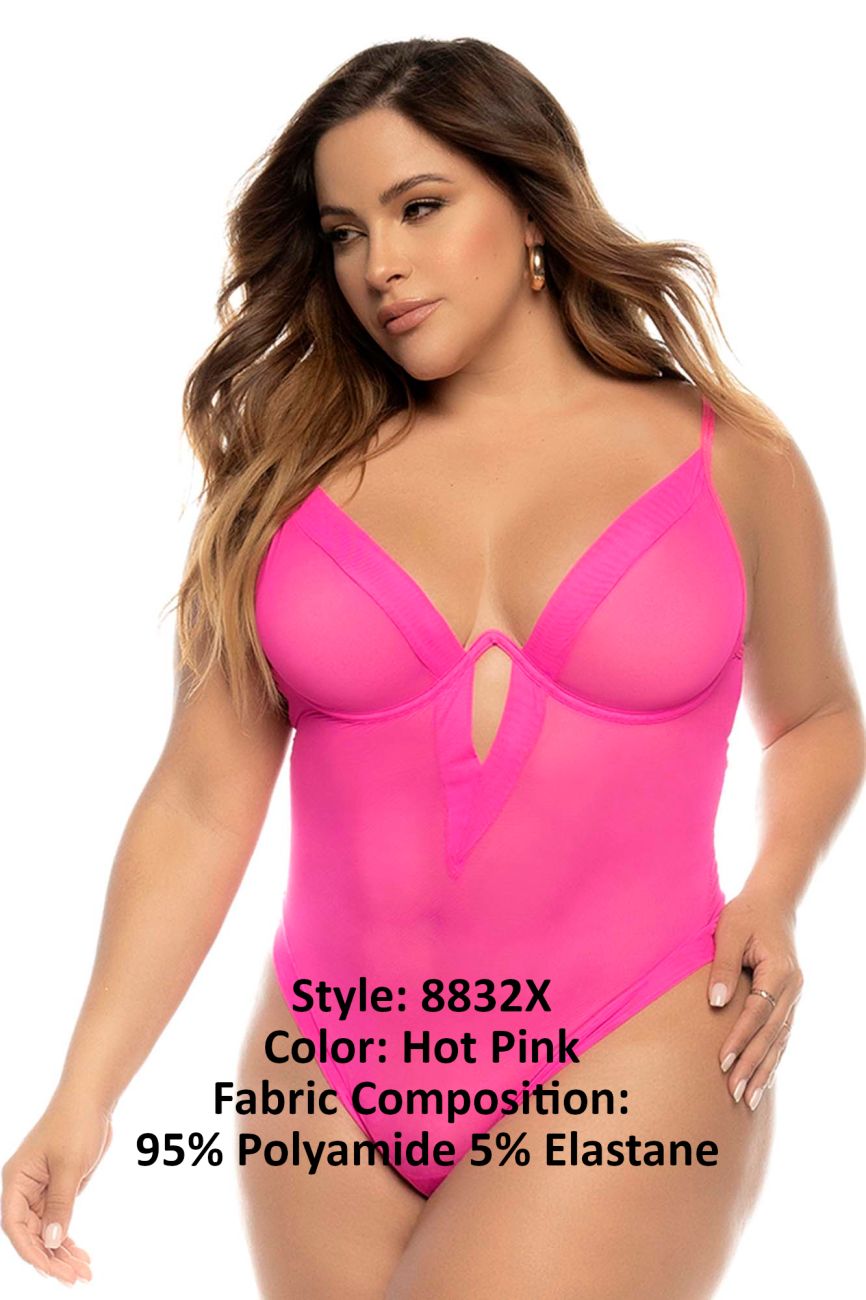 Mapale 8832X Curvy Size Debra Bodysuit Plus Color Hot Pink