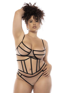 Mapale 8848X Curvy Size Solaine Three Piece Lingerie Set Plus  Color Nude-Black