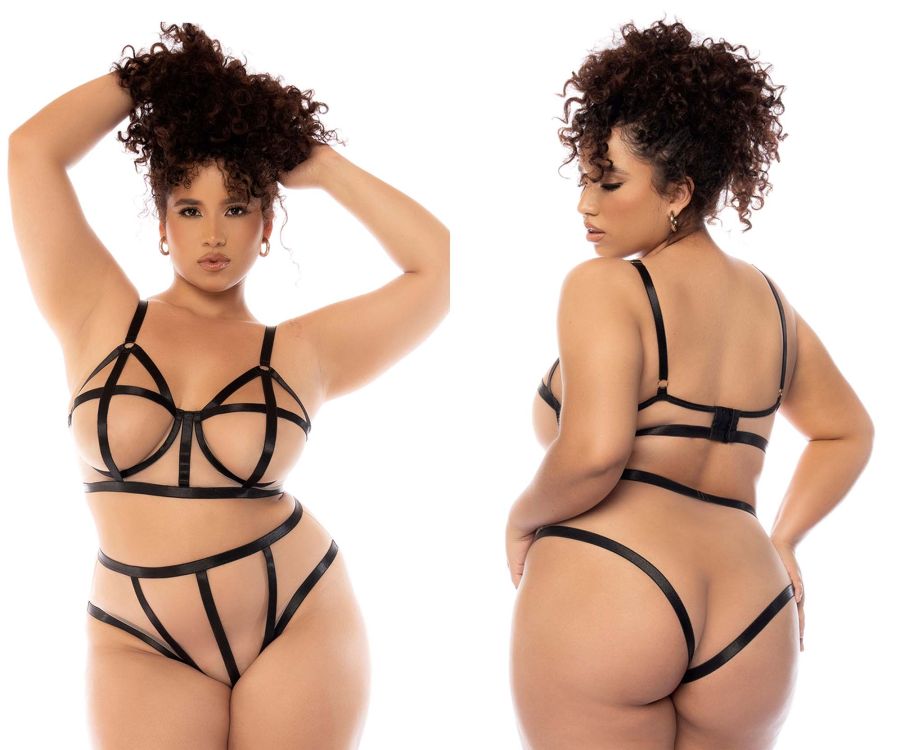 Mapale 8849X Curvy Size Havana Two Piece Lingerie Set Plus Color Nude-Black