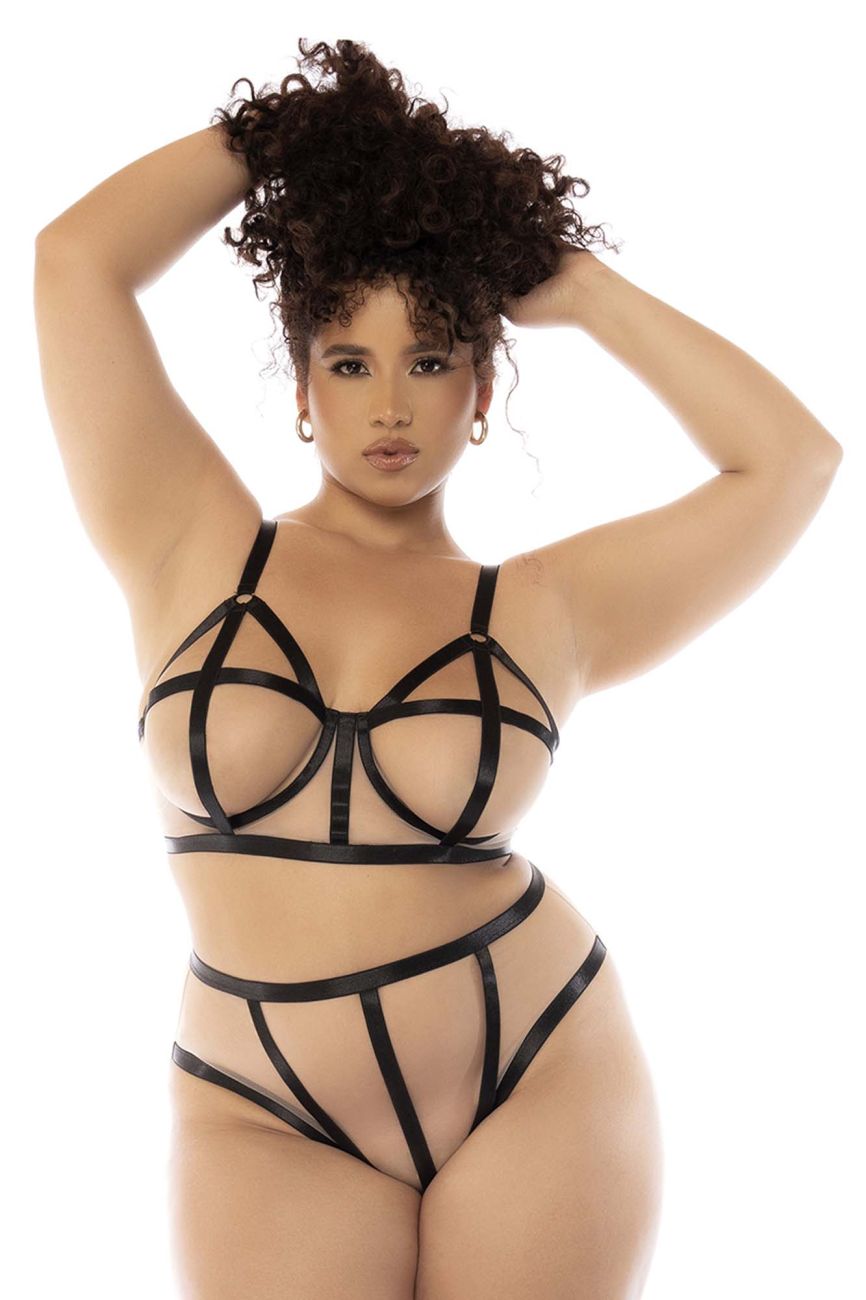 Mapale 8849X Curvy Size Havana Two Piece Lingerie Set Plus Color Nude-Black