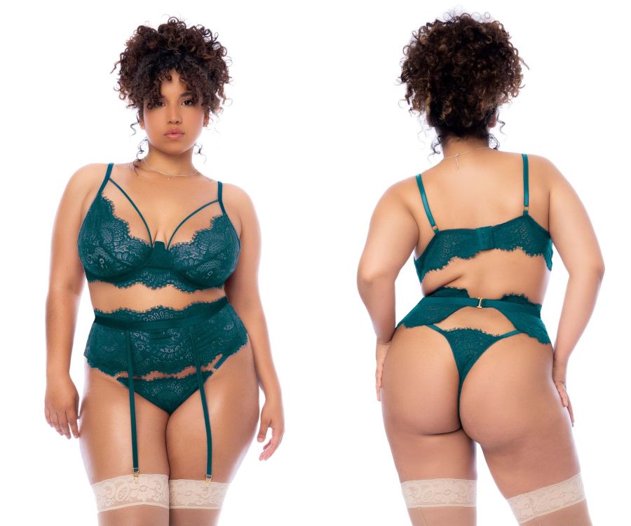 Mapale 8866X Curvy Size Three Piece Lingerie Set Color Sea Green