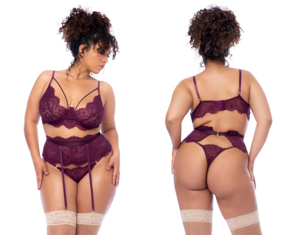 Mapale 8866X Curvy Size Three Piece Lingerie Set Color Wine