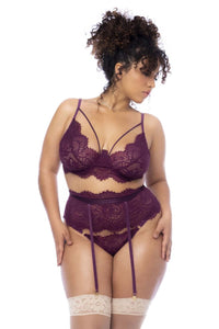 Mapale 8866X Curvy Size Three Piece Lingerie Set Color Wine