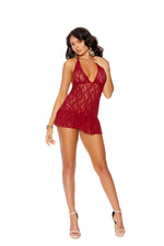 Lace Halter Neck Babydoll With Flutter Skirt And Matching Panty-Elegant Moments